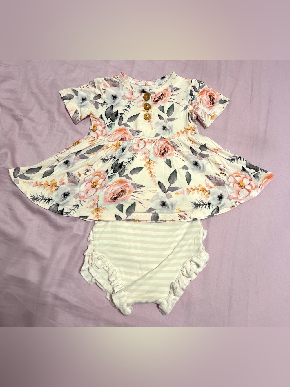 Posh Peanut girl 12-18 months Pink Floral Peplum Top & Striped Bloomers Set